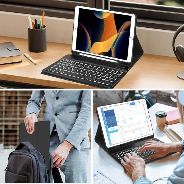 Alt view image 6 of 7 - Keyboard Case for iPad 9th Generation 2021 10.2 inch, Folio Cover with Pencil Holder, Detachable Wireless Keyboard with 7 Color Backlit for iPad 8th/7th Gen/iPad Pro 10.5"/iPad Air 3rd Gen