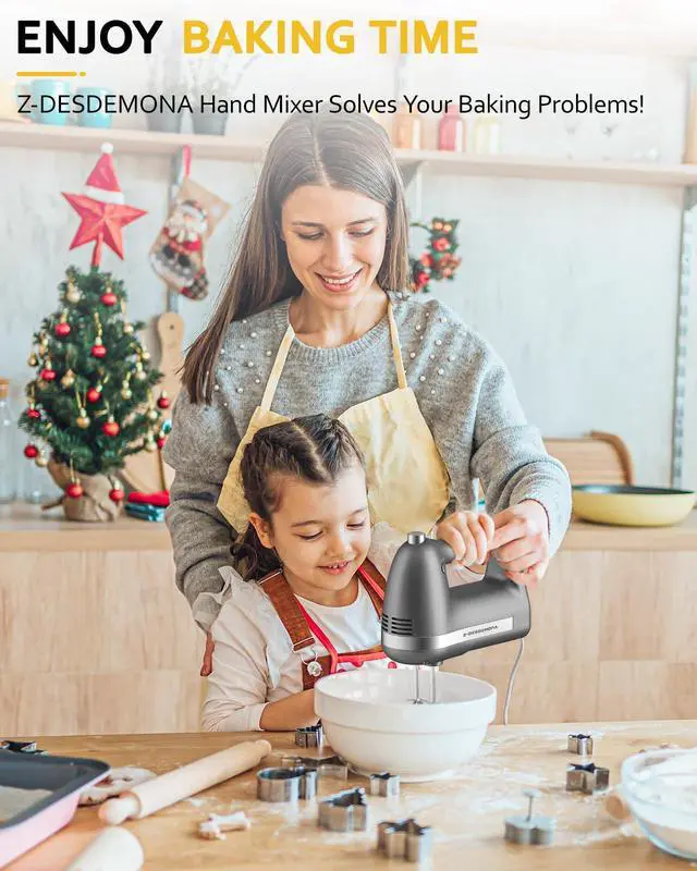 Alt view image 2 of 7 - Electric Hand Mixer, Powerful Hand Mixer Electric Handheld with 304 Beaters, Dough Hook,Hand Held Mixer with Turbo for Baking Cakes, Eggs, Cream Food(Grey)