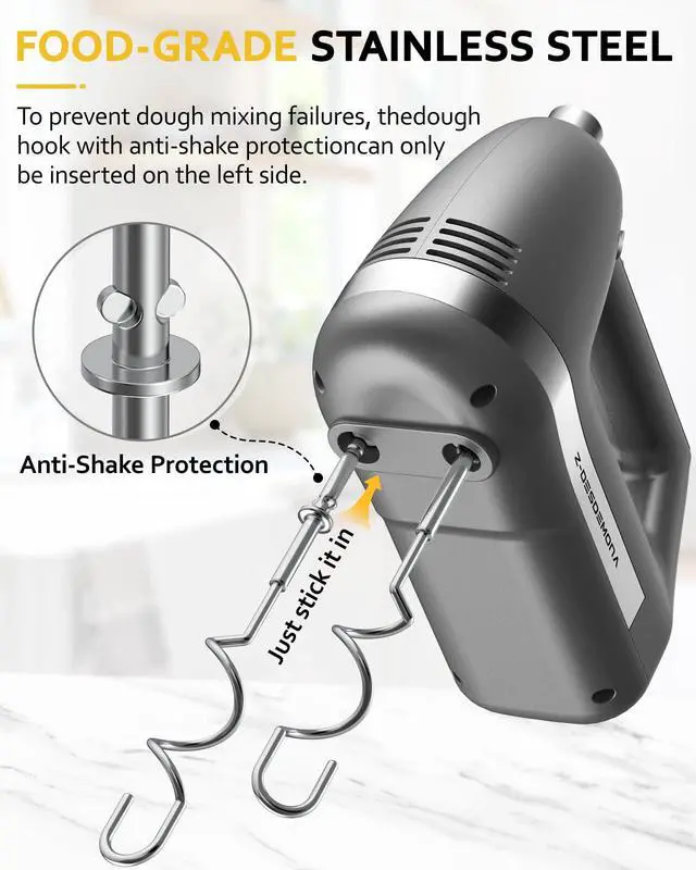 Alt view image 5 of 7 - Electric Hand Mixer, Powerful Hand Mixer Electric Handheld with 304 Beaters, Dough Hook,Hand Held Mixer with Turbo for Baking Cakes, Eggs, Cream Food(Grey)