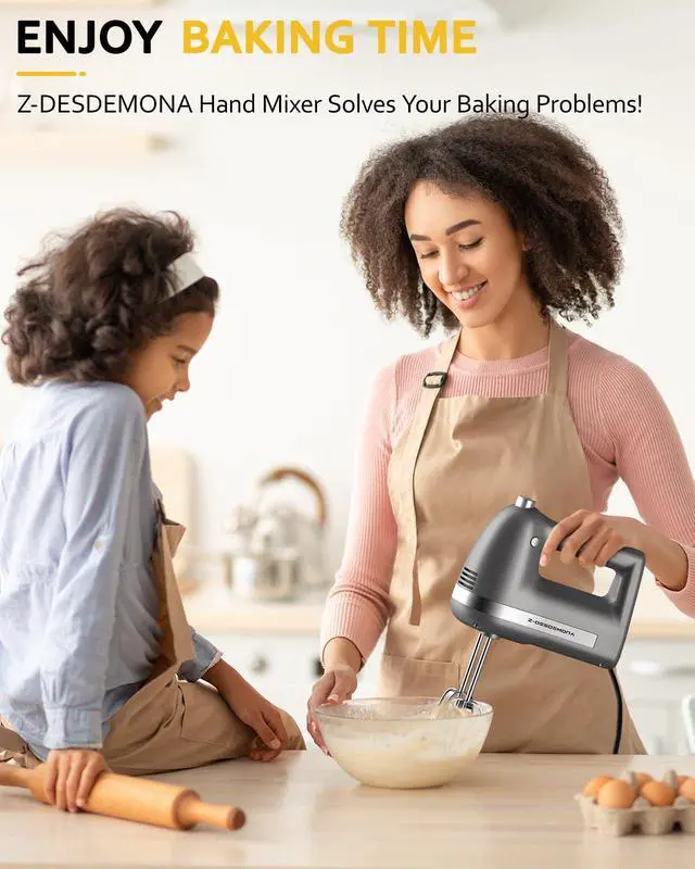Alt view image 7 of 7 - Electric Hand Mixer, Powerful Hand Mixer Electric Handheld with 304 Beaters, Dough Hook,Hand Held Mixer with Turbo for Baking Cakes, Eggs, Cream Food(Grey)