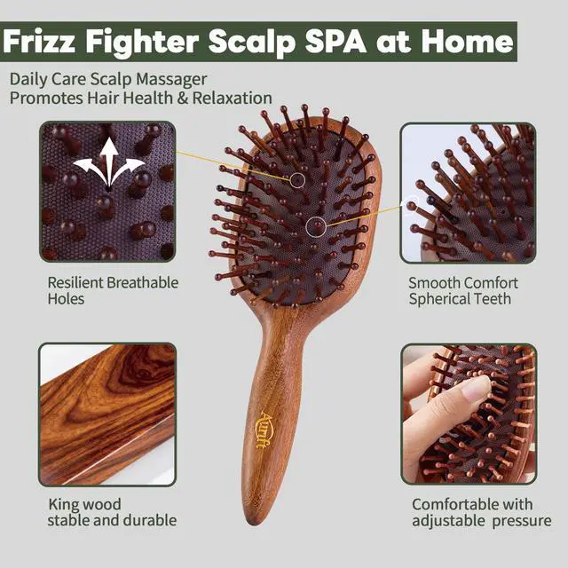 Alt view image 2 of 7 - Wooden Scalp Massager & Cushion Hair Brush Gift Set Manual Head Massage Brush with Rounded Tips, Gentle Scalp Stimulation & Daily Hair Care Gift-Ready Self-Care Set