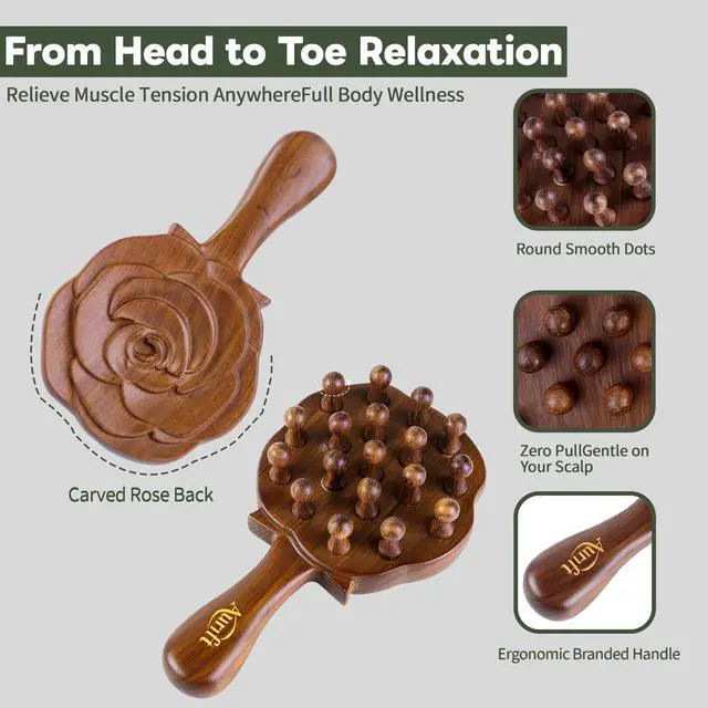 Alt view image 3 of 7 - Wooden Scalp Massager & Cushion Hair Brush Gift Set Manual Head Massage Brush with Rounded Tips, Gentle Scalp Stimulation & Daily Hair Care Gift-Ready Self-Care Set