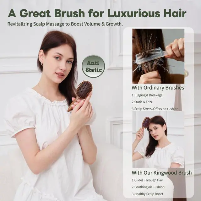 Alt view image 5 of 7 - Wooden Scalp Massager & Cushion Hair Brush Gift Set Manual Head Massage Brush with Rounded Tips, Gentle Scalp Stimulation & Daily Hair Care Gift-Ready Self-Care Set