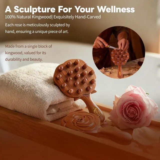 Alt view image 6 of 7 - Wooden Scalp Massager & Cushion Hair Brush Gift Set Manual Head Massage Brush with Rounded Tips, Gentle Scalp Stimulation & Daily Hair Care Gift-Ready Self-Care Set