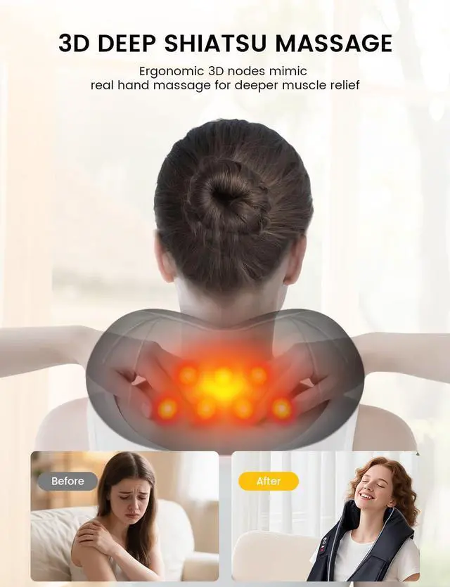 Alt view image 2 of 7 - Shiatsu Neck and Back Massager with Heat, HSA Eligible FSA - 3D Deep Tissue Kneading Massage Pillow for Shoulder, Leg & Muscle Pain Relief - Gift for Women, Men, Mom, Dad (Corded)