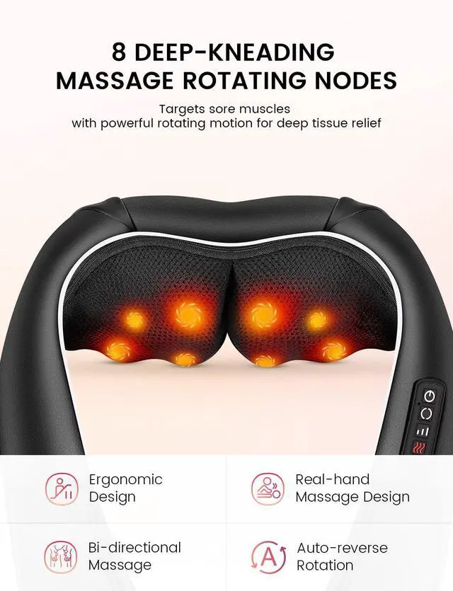 Alt view image 3 of 7 - Shiatsu Neck and Back Massager with Heat, HSA Eligible FSA - 3D Deep Tissue Kneading Massage Pillow for Shoulder, Leg & Muscle Pain Relief - Gift for Women, Men, Mom, Dad (Corded)