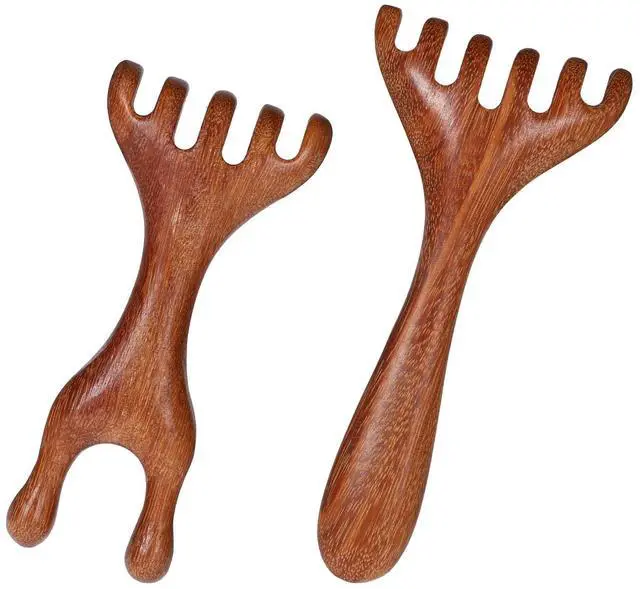 Main image of Wooden Gua Sha Comb 2 Pcs Natural Scalp Massager Tool Head Massager Comb Six Claw Antler Massagers Wide Tooth Wood Hair Combs Portable Scalp Massagers for Women Men Face Neck Body