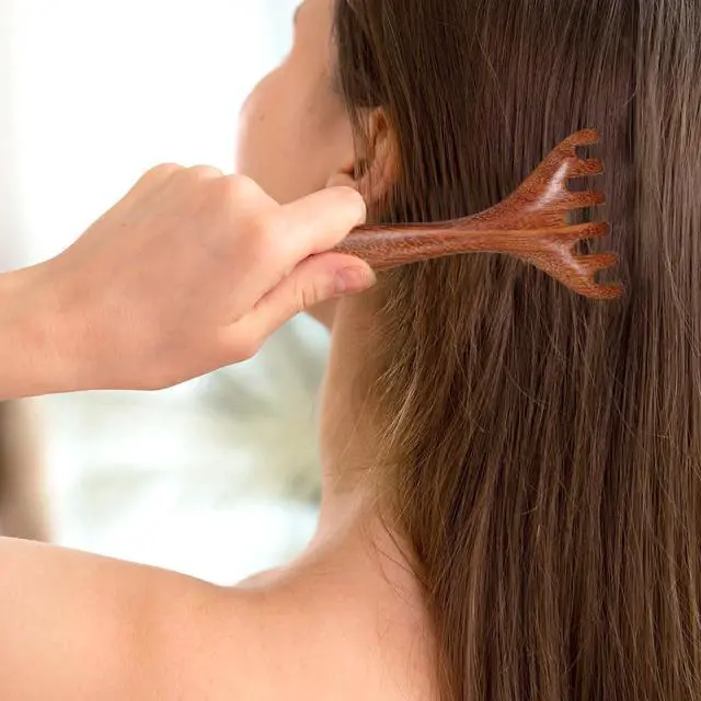 Alt view image 4 of 7 - Wooden Gua Sha Comb 2 Pcs Natural Scalp Massager Tool Head Massager Comb Six Claw Antler Massagers Wide Tooth Wood Hair Combs Portable Scalp Massagers for Women Men Face Neck Body