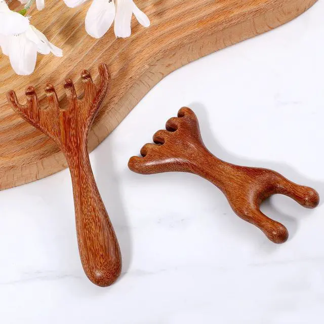 Alt view image 3 of 7 - Wooden Gua Sha Comb 2 Pcs Natural Scalp Massager Tool Head Massager Comb Six Claw Antler Massagers Wide Tooth Wood Hair Combs Portable Scalp Massagers for Women Men Face Neck Body