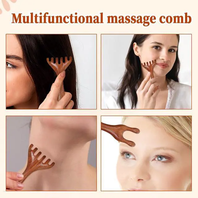 Alt view image 5 of 7 - Wooden Gua Sha Comb 2 Pcs Natural Scalp Massager Tool Head Massager Comb Six Claw Antler Massagers Wide Tooth Wood Hair Combs Portable Scalp Massagers for Women Men Face Neck Body