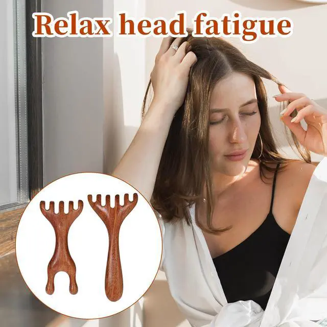Alt view image 7 of 7 - Wooden Gua Sha Comb 2 Pcs Natural Scalp Massager Tool Head Massager Comb Six Claw Antler Massagers Wide Tooth Wood Hair Combs Portable Scalp Massagers for Women Men Face Neck Body