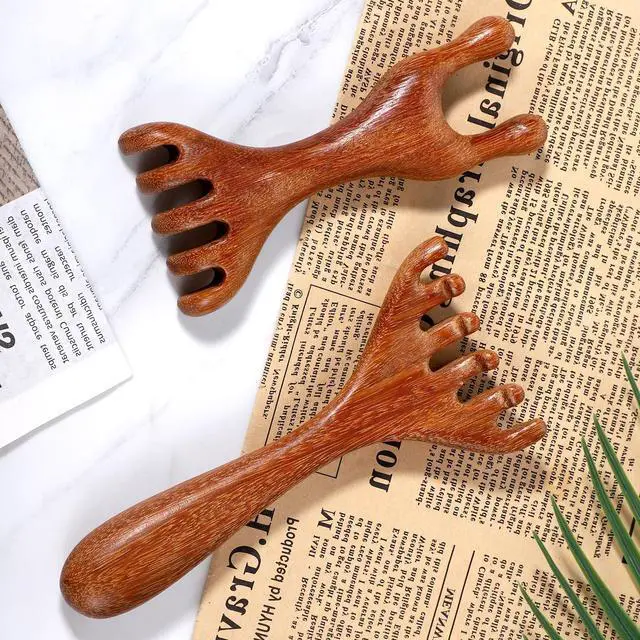 Alt view image 6 of 7 - Wooden Gua Sha Comb 2 Pcs Natural Scalp Massager Tool Head Massager Comb Six Claw Antler Massagers Wide Tooth Wood Hair Combs Portable Scalp Massagers for Women Men Face Neck Body