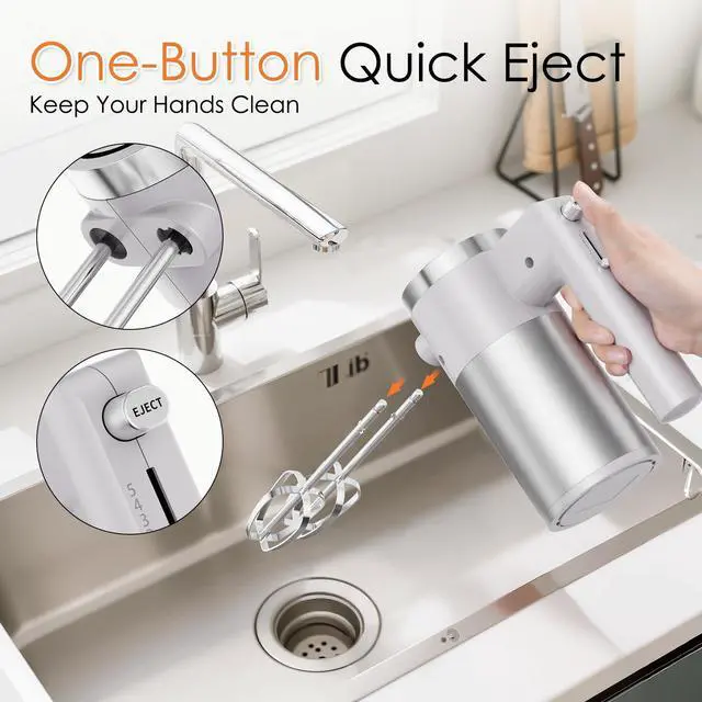 Alt view image 4 of 7 - Powerful 600W Hand Mixer, 5-Speed Electric Hand Held Mixer for Baking, Lightweight Stainless Steel Hand Beaters *2 & Dough Hooks*2 with Eject Button, Kitchen Mixer for Cream, Cookies, Dough-Grey