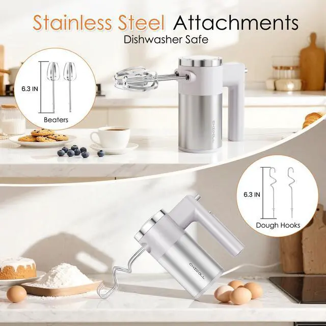 Alt view image 5 of 7 - Powerful 600W Hand Mixer, 5-Speed Electric Hand Held Mixer for Baking, Lightweight Stainless Steel Hand Beaters *2 & Dough Hooks*2 with Eject Button, Kitchen Mixer for Cream, Cookies, Dough-Grey