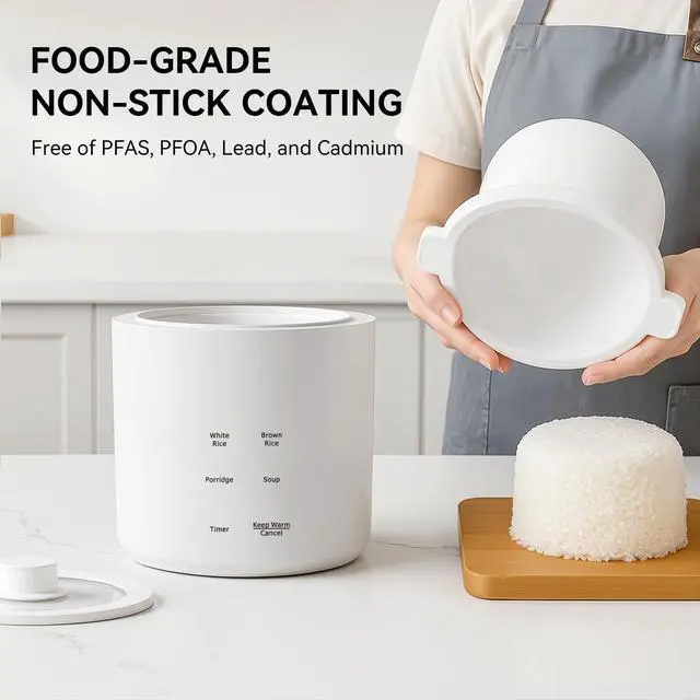 Alt view image 4 of 7 - Mini Rice Cooker, Small Electric Cooker 2 Cup Uncooked with 4 Cooking Functions, Ceramic Rice Cooker with 24 Hour Preset, Heat Preservation, Anti Scald Carry Handle