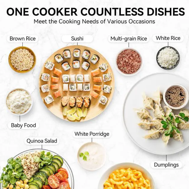 Alt view image 5 of 7 - Mini Rice Cooker, Small Electric Cooker 2 Cup Uncooked with 4 Cooking Functions, Ceramic Rice Cooker with 24 Hour Preset, Heat Preservation, Anti Scald Carry Handle