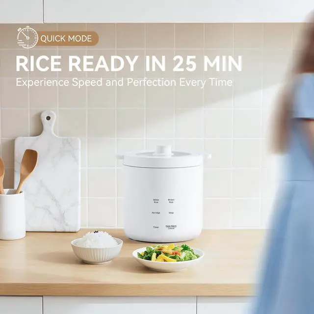 Alt view image 6 of 7 - Mini Rice Cooker, Small Electric Cooker 2 Cup Uncooked with 4 Cooking Functions, Ceramic Rice Cooker with 24 Hour Preset, Heat Preservation, Anti Scald Carry Handle