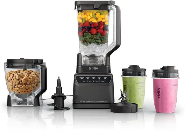 Main image of Kitchen System | All-in-One for Smoothies, Frozen Drinks, Veggie Chopper & More | With Full-Size Pitcher, 8 Cup Food Processor Bowl, (2) 18 oz. Cups, | 1200 Watt | Dark Grey | BR601AMZ