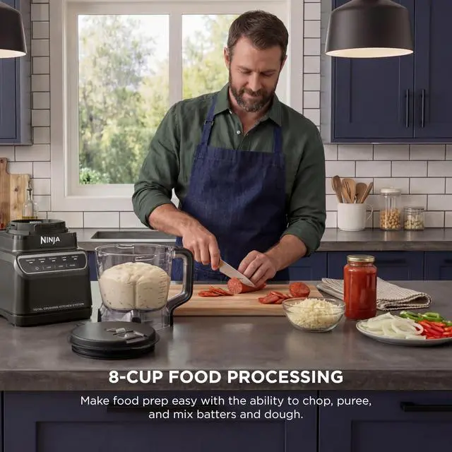 Alt view image 4 of 7 - Kitchen System | All-in-One for Smoothies, Frozen Drinks, Veggie Chopper & More | With Full-Size Pitcher, 8 Cup Food Processor Bowl, (2) 18 oz. Cups, | 1200 Watt | Dark Grey | BR601AMZ