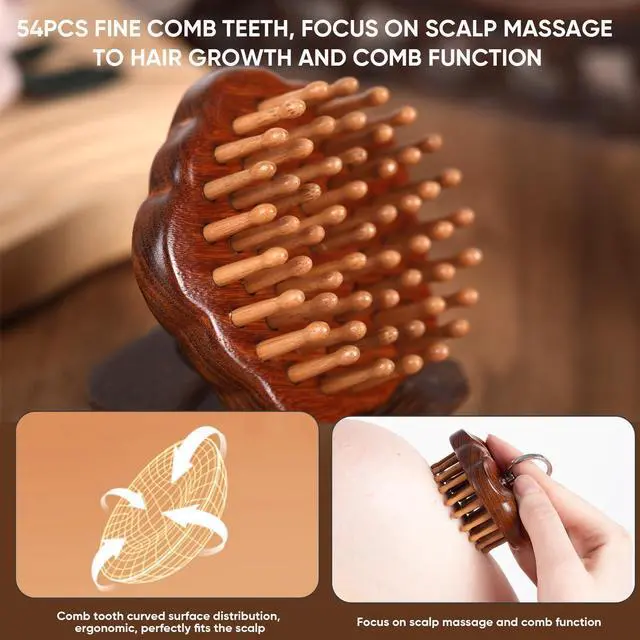 Alt view image 2 of 7 - Wooden Massage Massager for Hair Growth,Head Scalp Comb,Manual Body Relax Massage Tool,Hair Brush Massager,Flower Design with Ring (54PCS Thin Tooth)
