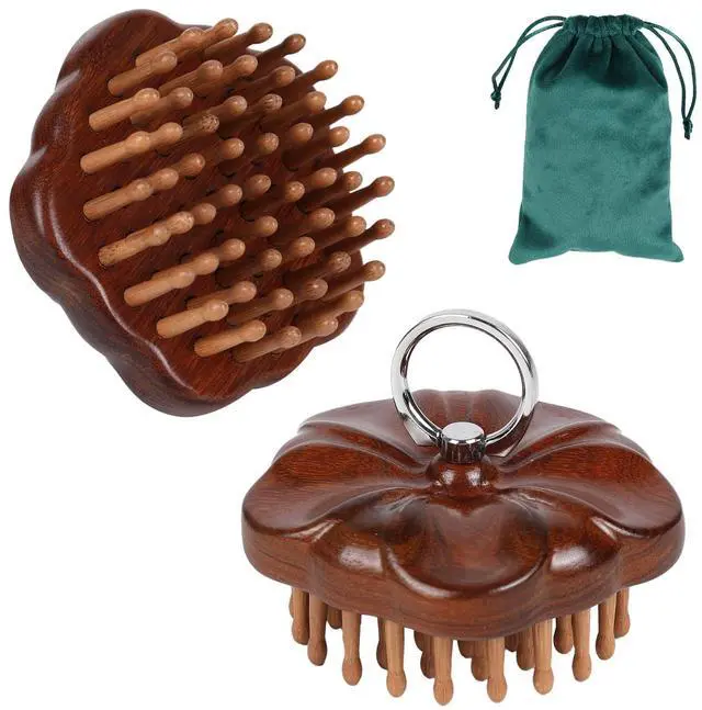 Main image of Wooden Massage Massager for Hair Growth,Head Scalp Comb,Manual Body Relax Massage Tool,Hair Brush Massager,Flower Design with Ring (54PCS Thin Tooth)