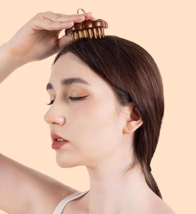 Alt view image 4 of 7 - Wooden Massage Massager for Hair Growth,Head Scalp Comb,Manual Body Relax Massage Tool,Hair Brush Massager,Flower Design with Ring (54PCS Thin Tooth)