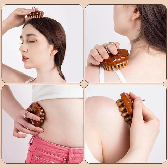 Alt view image 6 of 7 - Wooden Massage Massager for Hair Growth,Head Scalp Comb,Manual Body Relax Massage Tool,Hair Brush Massager,Flower Design with Ring (54PCS Thin Tooth)