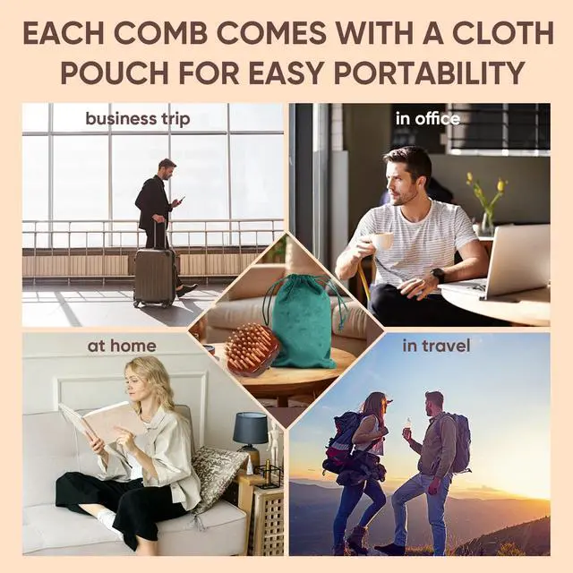 Alt view image 7 of 7 - Wooden Massage Massager for Hair Growth,Head Scalp Comb,Manual Body Relax Massage Tool,Hair Brush Massager,Flower Design with Ring (54PCS Thin Tooth)