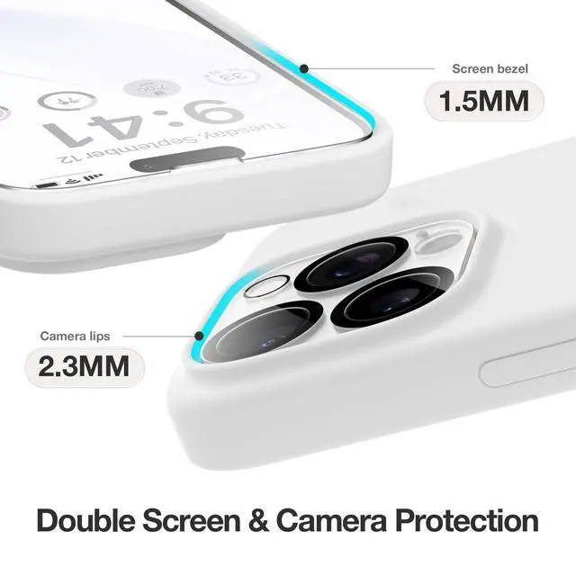 Alt view image 5 of 7 - for iPhone 15 Pro Max Case Silicone, Compatible with Magsafe, Camera Protector + Screen Protector, Soft Anti-Scratch Microfiber Lining, Liquid Silicone Shockproof Phone Cover, White