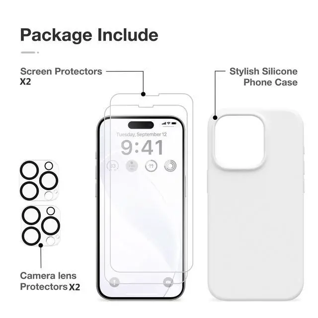 Alt view image 6 of 7 - for iPhone 15 Pro Max Case Silicone, Compatible with Magsafe, Camera Protector + Screen Protector, Soft Anti-Scratch Microfiber Lining, Liquid Silicone Shockproof Phone Cover, White