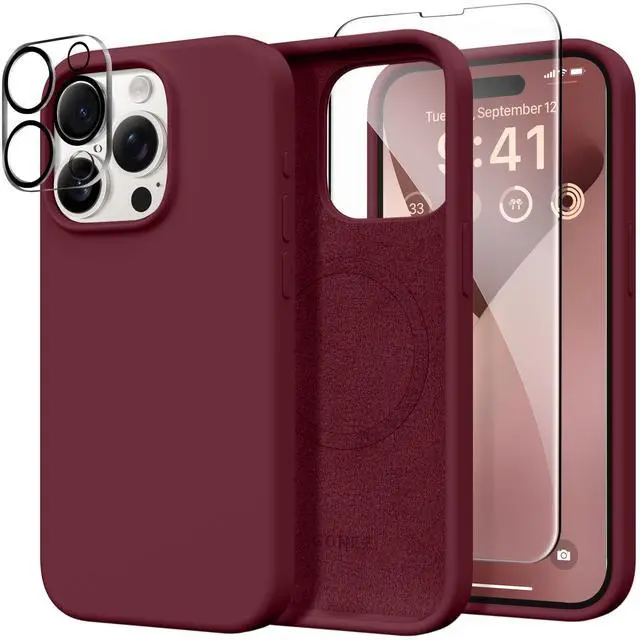 Main image of for iPhone 15 Pro Max Case Silicone, Compatible with Magsafe, Camera Protector + Screen Protector, Soft Anti-Scratch Microfiber Lining, Liquid Silicone Shockproof Phone Cover, Maroon