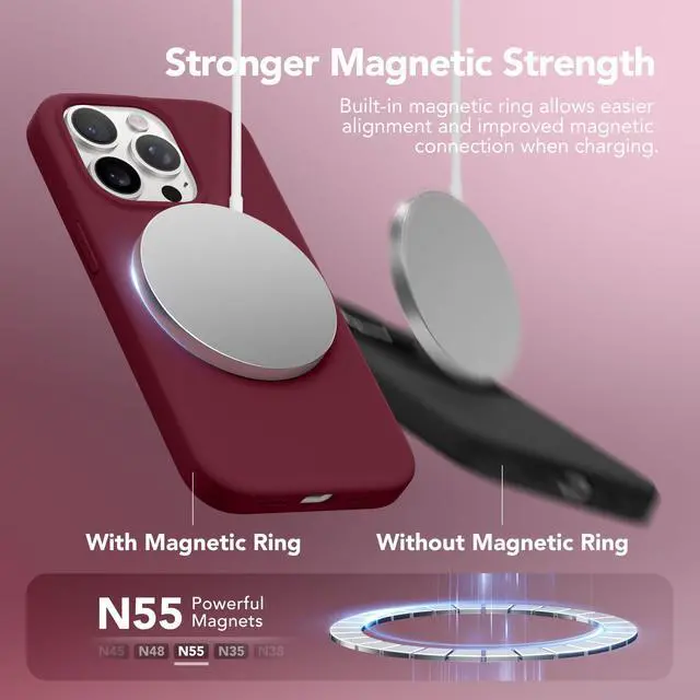 Alt view image 3 of 7 - for iPhone 15 Pro Max Case Silicone, Compatible with Magsafe, Camera Protector + Screen Protector, Soft Anti-Scratch Microfiber Lining, Liquid Silicone Shockproof Phone Cover, Maroon