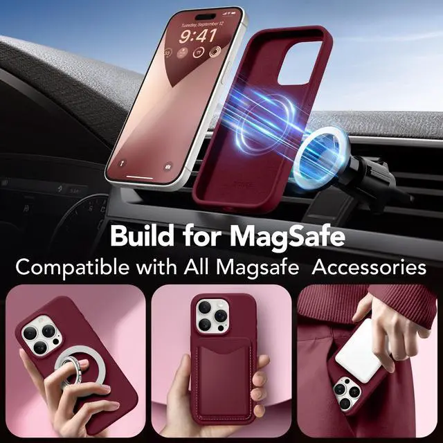 Alt view image 4 of 7 - for iPhone 15 Pro Max Case Silicone, Compatible with Magsafe, Camera Protector + Screen Protector, Soft Anti-Scratch Microfiber Lining, Liquid Silicone Shockproof Phone Cover, Maroon