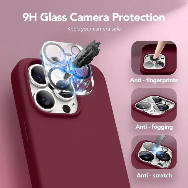 Alt view image 7 of 7 - for iPhone 15 Pro Max Case Silicone, Compatible with Magsafe, Camera Protector + Screen Protector, Soft Anti-Scratch Microfiber Lining, Liquid Silicone Shockproof Phone Cover, Maroon