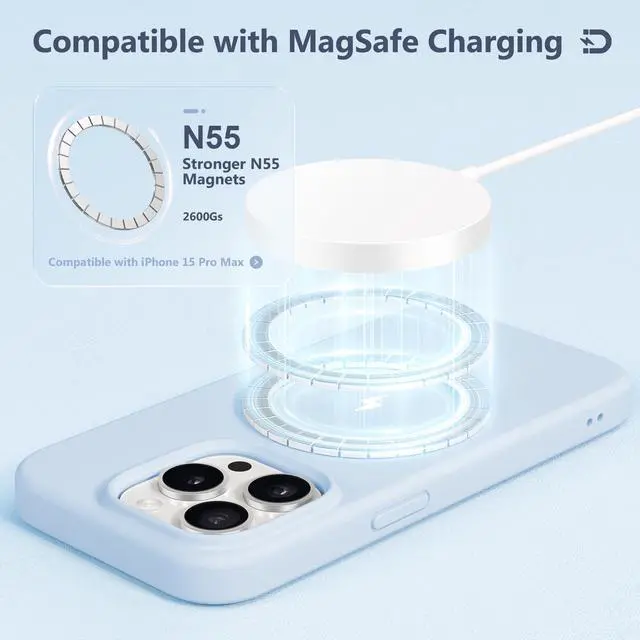 Alt view image 4 of 7 - for iPhone 15 Pro Max Case Silicone, Compatible with Magsafe, Camera Protector + Screen Protector, Soft Anti-Scratch Microfiber Lining, Liquid Silicone Shockproof Phone Cover, Blue