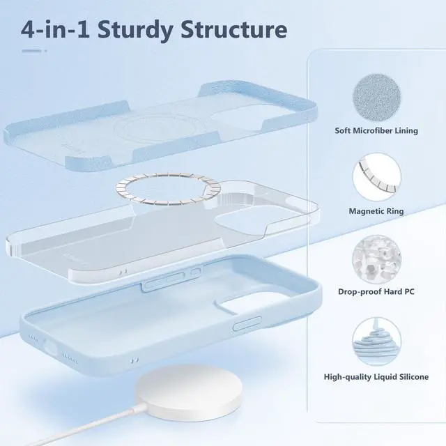 Alt view image 6 of 7 - for iPhone 15 Pro Max Case Silicone, Compatible with Magsafe, Camera Protector + Screen Protector, Soft Anti-Scratch Microfiber Lining, Liquid Silicone Shockproof Phone Cover, Blue