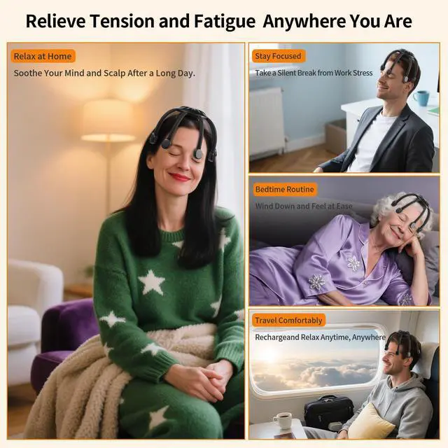 Alt view image 4 of 7 - Hands-Free Scalp Massager, Electric Octopus Head Massager, Wearable Multi-Point Vibration Scalp Massager, Quiet & Lightweight for Work, Gaming & Relaxation, Tech Gifts for Men Women