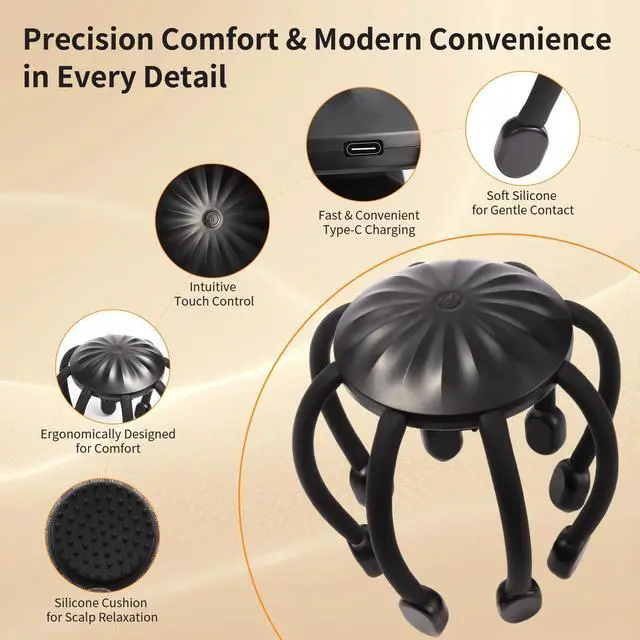Alt view image 6 of 7 - Hands-Free Scalp Massager, Electric Octopus Head Massager, Wearable Multi-Point Vibration Scalp Massager, Quiet & Lightweight for Work, Gaming & Relaxation, Tech Gifts for Men Women