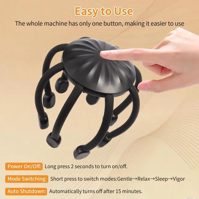 Alt view image 7 of 7 - Hands-Free Scalp Massager, Electric Octopus Head Massager, Wearable Multi-Point Vibration Scalp Massager, Quiet & Lightweight for Work, Gaming & Relaxation, Tech Gifts for Men Women