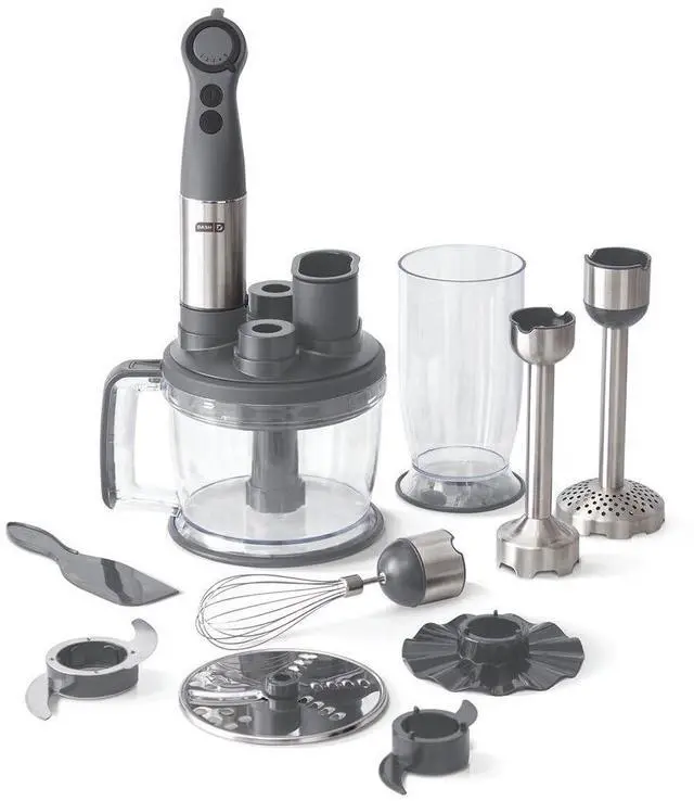 Main image of Chef Series Deluxe Immersion Hand Blender, 5 Speed Stick Blender with Stainless Steel Blades, Dough Hooks, Food Processor, Grate, Mash, Slice, Whisk Attachments and Recipe Guide Cool Grey