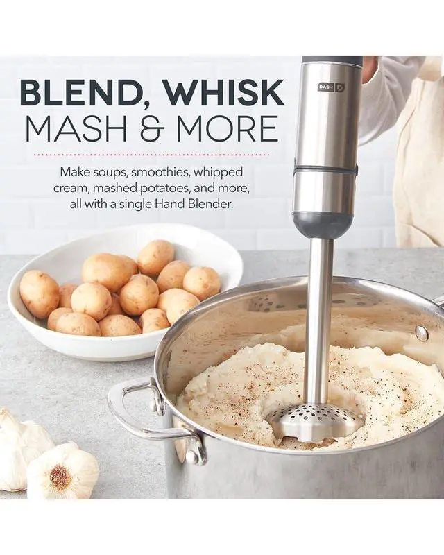Alt view image 5 of 7 - Chef Series Deluxe Immersion Hand Blender, 5 Speed Stick Blender with Stainless Steel Blades, Dough Hooks, Food Processor, Grate, Mash, Slice, Whisk Attachments and Recipe Guide Cool Grey