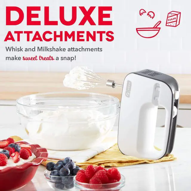 Alt view image 3 of 5 - SmartStore Deluxe Compact Electric Hand Mixer + Whisk and Milkshake Attachment for Whipping, Mixing Cookies, Brownies, Cakes, Dough, Batters, Meringues & More, 3 Speed, 150-Watt Grey