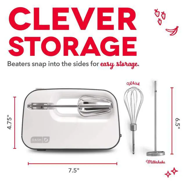 Alt view image 5 of 5 - SmartStore Deluxe Compact Electric Hand Mixer + Whisk and Milkshake Attachment for Whipping, Mixing Cookies, Brownies, Cakes, Dough, Batters, Meringues & More, 3 Speed, 150-Watt Grey