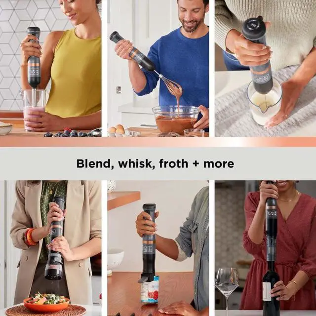 Alt view image 3 of 7 - Kitchen Wand Cordless Immersion Blender, 6 in 1 Multi Tool Set, Hand Blender with Charging Dock, Grey (BCKM1016KS01)