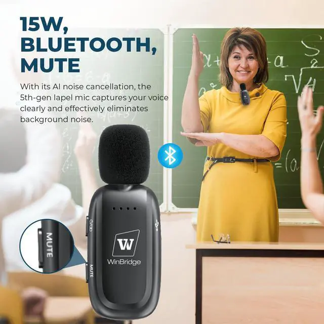 Alt view image 2 of 7 - Wireless Voice Amplifier for Teachers - Lapel Mic System Saves Your Voice | 15W Portable PA System with Bluetooth, 12H+ Battery, Auto-Pairing | No Headset, Ultra-Light 18.3g Clip Mic WB005N