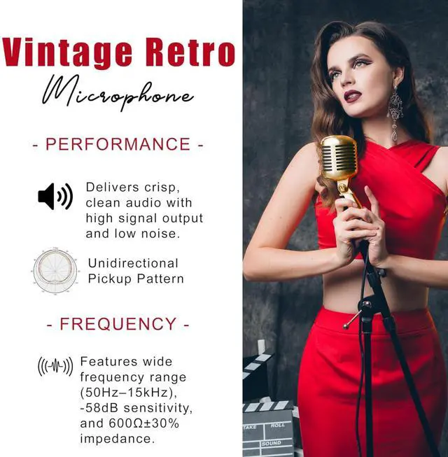 Alt view image 5 of 7 - Vintage Retro Old School Microphone, Professional Classic Dynamic Wired Vocal Cardioid Mic For Karaoke Live Performance In-Studio Recording Singing Stage, Fashioned Metal Prop, XLR Cable Compatible