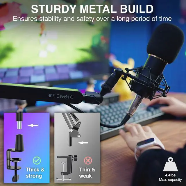 Alt view image 5 of 7 - SA-30 LP Low Profile Microphone Boom Arm, 360° Rotatable Mic Stand, Low Profile Microphone arm for streaming with Cable Management, Professional Mic Arm, Mic Boom Arm Black