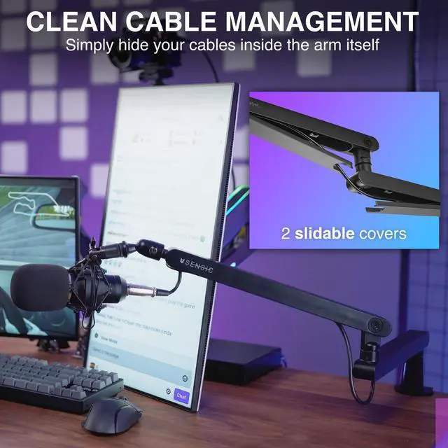 Alt view image 7 of 7 - SA-30 LP Low Profile Microphone Boom Arm, 360° Rotatable Mic Stand, Low Profile Microphone arm for streaming with Cable Management, Professional Mic Arm, Mic Boom Arm Black