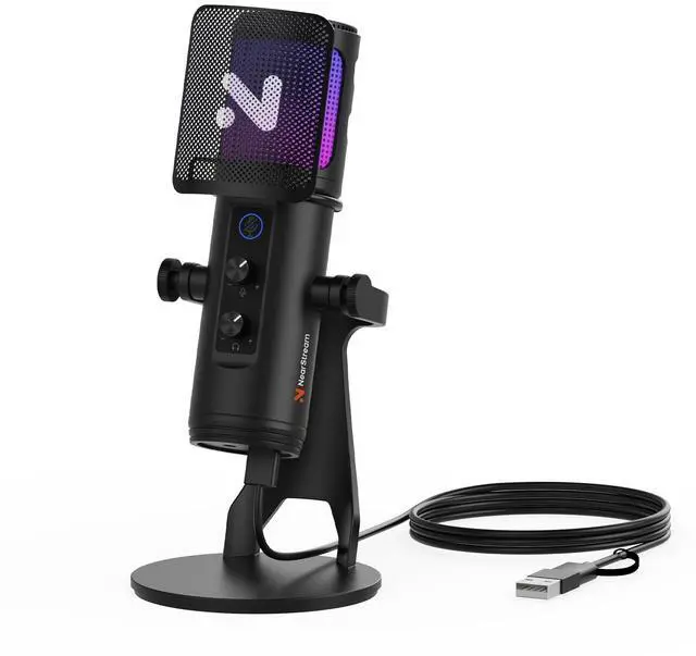 Main image of USB Gaming Microphone for PC with Noise Canceling/RGB Light/Quick Mute/Gain/Headphones Jack/Pop Filter, Desktop Condenser Microphone for Stream/Record/Podcast/PS5/PS4/Twitch/YouTube (AM35U)