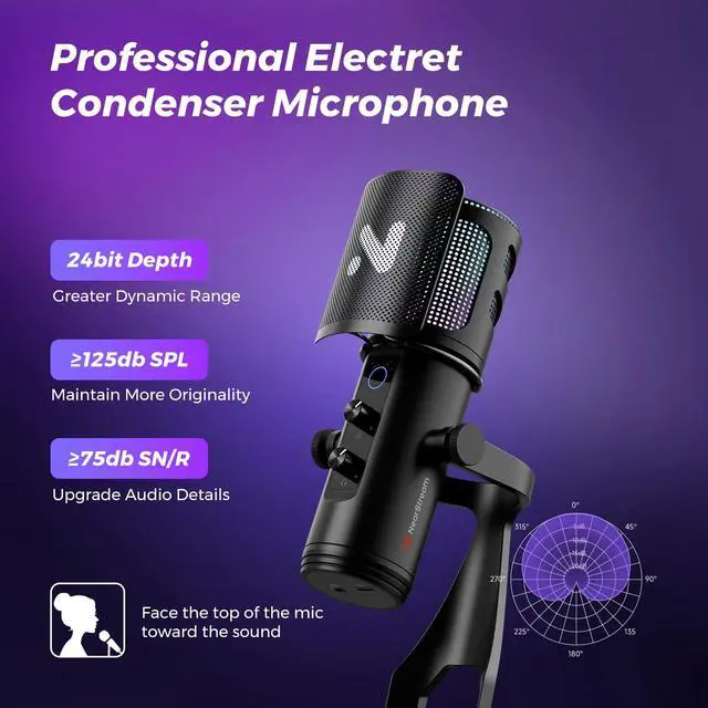 Alt view image 2 of 7 - USB Gaming Microphone for PC with Noise Canceling/RGB Light/Quick Mute/Gain/Headphones Jack/Pop Filter, Desktop Condenser Microphone for Stream/Record/Podcast/PS5/PS4/Twitch/YouTube (AM35U)